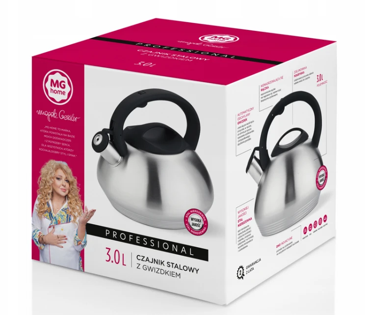 Czajnik stalowy z gwizdkiem 3l tradycyjny MG Home Professional indukcja gaz (5903849210270)